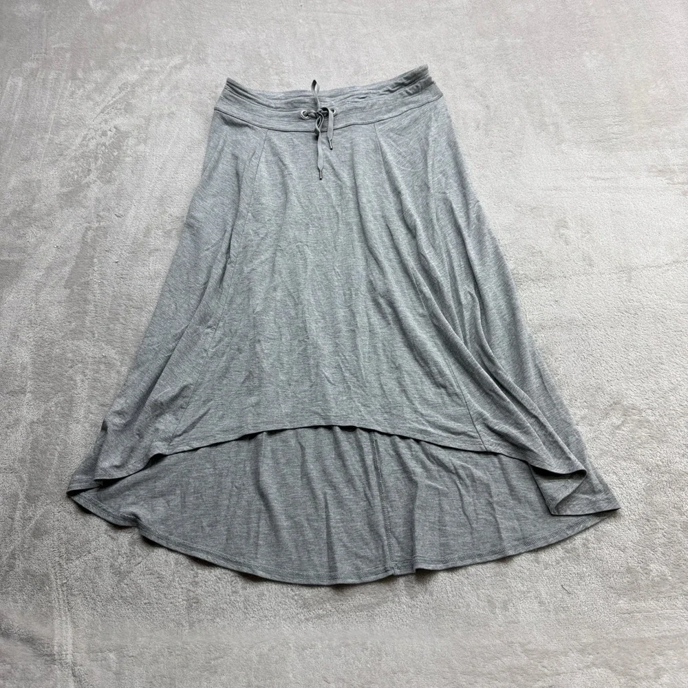 Athleta High Low Maxi Skirt Womens Small Gray Drawstring Jersey Knit Flowy Boho